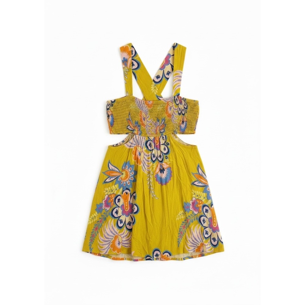 Anthropologie Piper Bandeau Mini Dress Women XL Mustard Floral Cutout - Picture 5 of 8